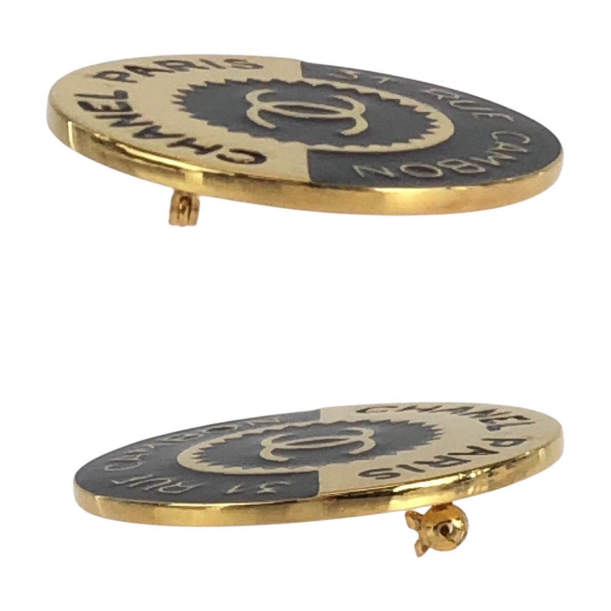 Chanel Brooch Metal Black Gold Brooch Coco Mark Women