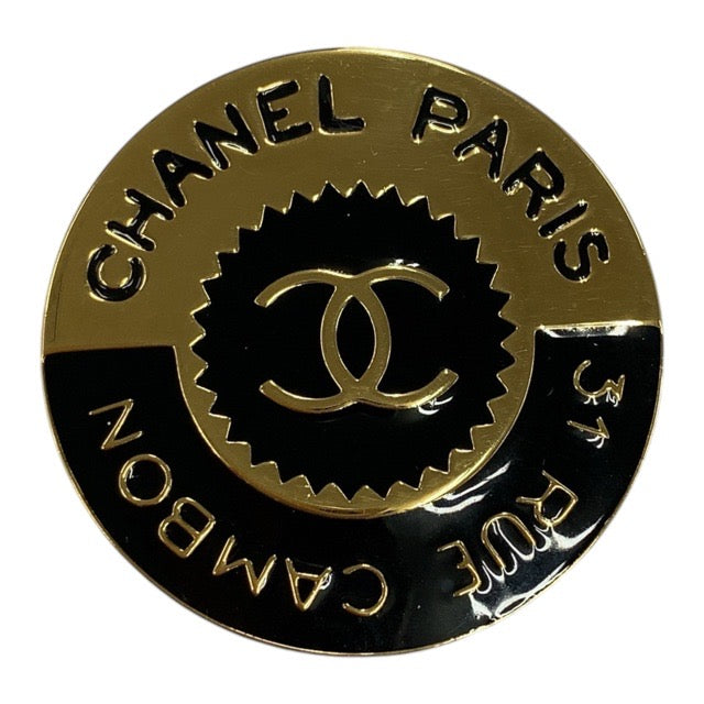Chanel Brooch Metal Black Gold Brooch Coco Mark Women