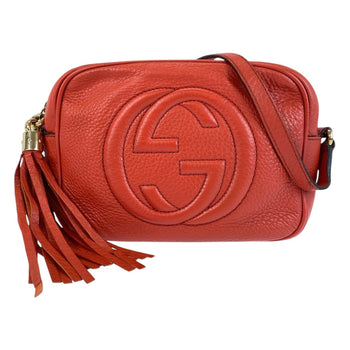 Gucci Shoulder Bag 308364 Leather Red Gold Metal Crossbody Shoulder Bag Pochette Soho Interlocking