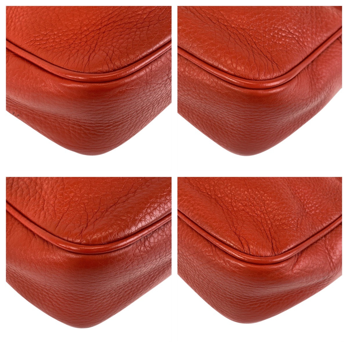 Gucci Shoulder Bag 308364 Leather Red Gold Metal Crossbody Shoulder Bag Pochette Soho Interlocking