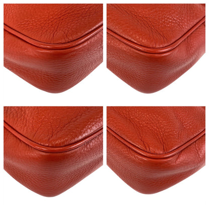 Gucci Shoulder Bag 308364 Leather Red Gold Metal Crossbody Shoulder Bag Pochette Soho Interlocking