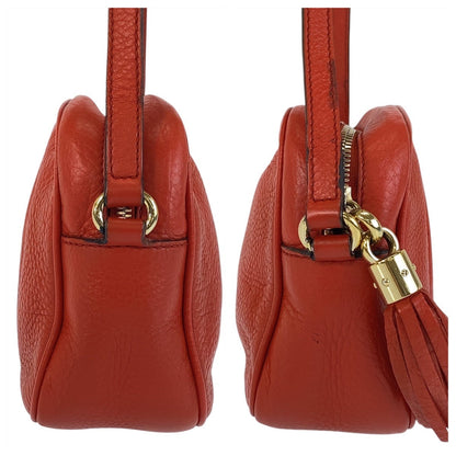 Gucci Shoulder Bag 308364 Leather Red Gold Metal Crossbody Shoulder Bag Pochette Soho Interlocking