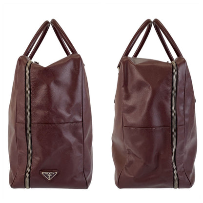 Prada Boston Duffel Bag Leather Wine Red Silvermetal Boston Duffel Bag Business Bag Safiano