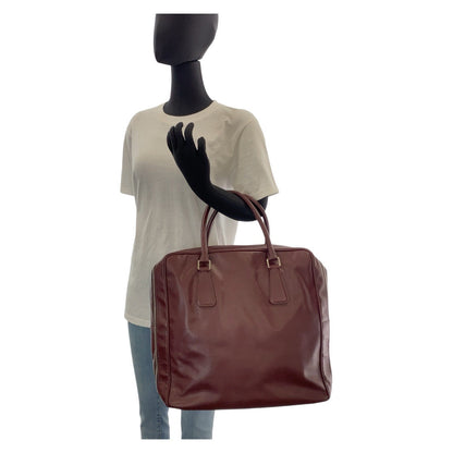 Prada Boston Duffel Bag Leather Wine Red Silvermetal Boston Duffel Bag Business Bag Safiano