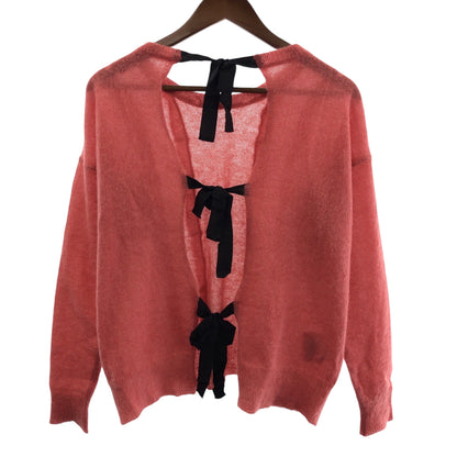 Miumiu Cardigan Wool Pink Black Cardigan Knit Ribbon Women 36