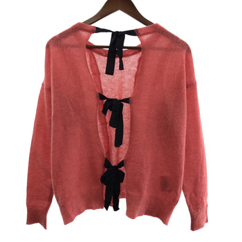 Miumiu Cardigan Wool Pink Black Cardigan Knit Ribbon Women 36