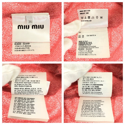 Miumiu Cardigan Wool Pink Black Cardigan Knit Ribbon Women 36