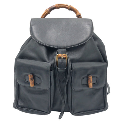 Gucci Backpack 003 1998 0016 Leather Black Black Backpack Unisex Bamboo Women
