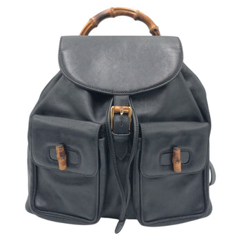 Gucci Backpack 003 1998 0016 Leather Black Black Backpack Unisex Bamboo Women