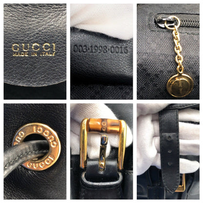 Gucci Backpack 003 1998 0016 Leather Black Black Backpack Unisex Bamboo Women