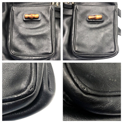 Gucci Backpack 003 1998 0016 Leather Black Black Backpack Unisex Bamboo Women