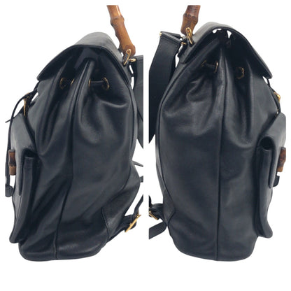 Gucci Backpack 003 1998 0016 Leather Black Black Backpack Unisex Bamboo Women