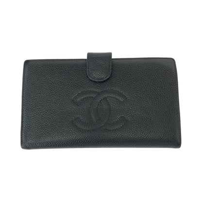 Chanel Long Wallet Purse Caviar Skin Black Goldmetal Long Wallet Purse Coco Mark Women
