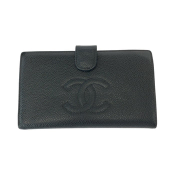 Chanel Long Wallet Purse Caviar Skin Black Goldmetal Long Wallet Purse Coco Mark Women