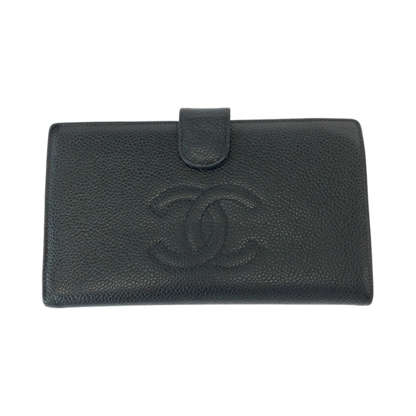 Chanel Long Wallet Purse Caviar Skin Black Goldmetal Long Wallet Purse Coco Mark Women