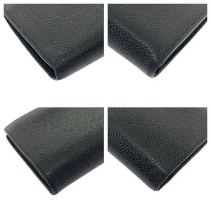 Chanel Long Wallet Purse Caviar Skin Black Goldmetal Long Wallet Purse Coco Mark Women