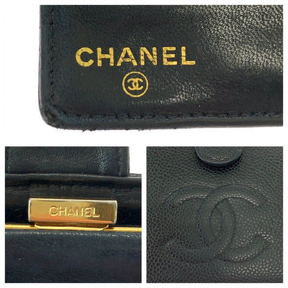 Chanel Long Wallet Purse Caviar Skin Black Goldmetal Long Wallet Purse Coco Mark Women