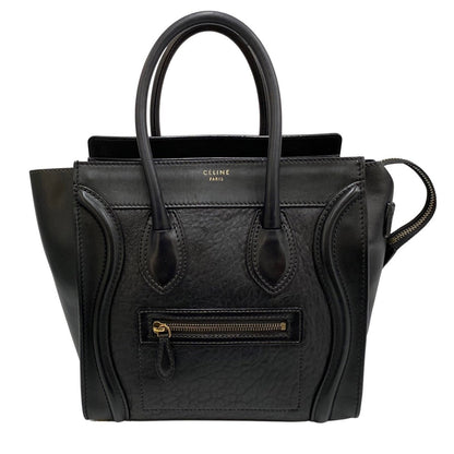 Celine Handbag Leather Black Luggage Micro Shopper Women