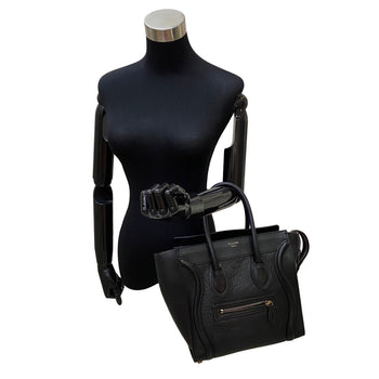 Celine Handbag Leather Black Luggage Micro Shopper Women