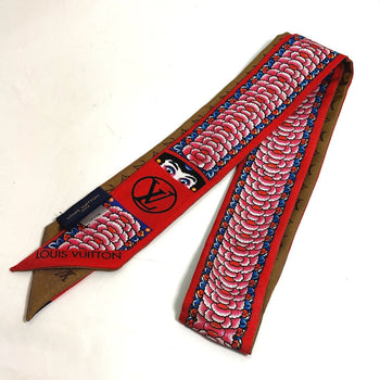 Louis Vuitton Scarf Mp1943 Silk Brown Monogram Bando Bb Kabuki Sticker Women Secondhand
