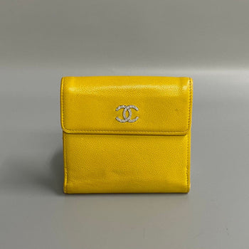 Chanel Bifold Wallet Leather Yellow Caviar Skin Women