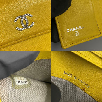 Chanel Bifold Wallet Leather Yellow Caviar Skin Women