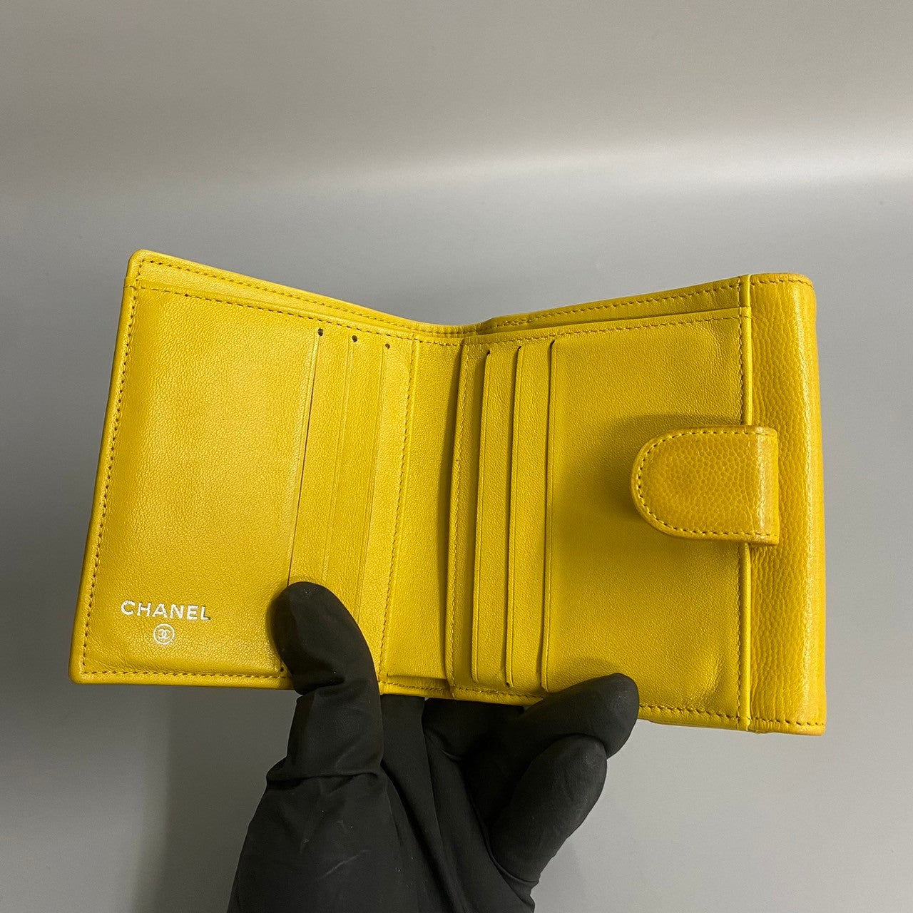 Chanel Bifold Wallet Leather Yellow Caviar Skin Women
