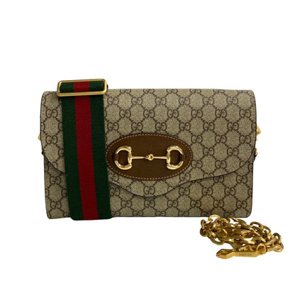Gucci Shoulder Bag Leather, Pvc Brown Horsebit Gg Supreme Sherry Line Women