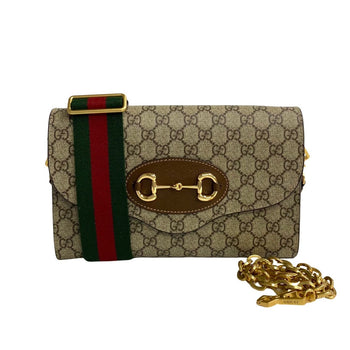 Gucci Shoulder Bag Leather, Pvc Brown Horsebit Gg Supreme Sherry Line Women