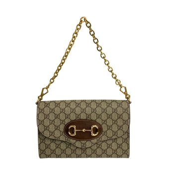 Gucci Shoulder Bag Leather, Pvc Brown Horsebit Gg Supreme Sherry Line Women