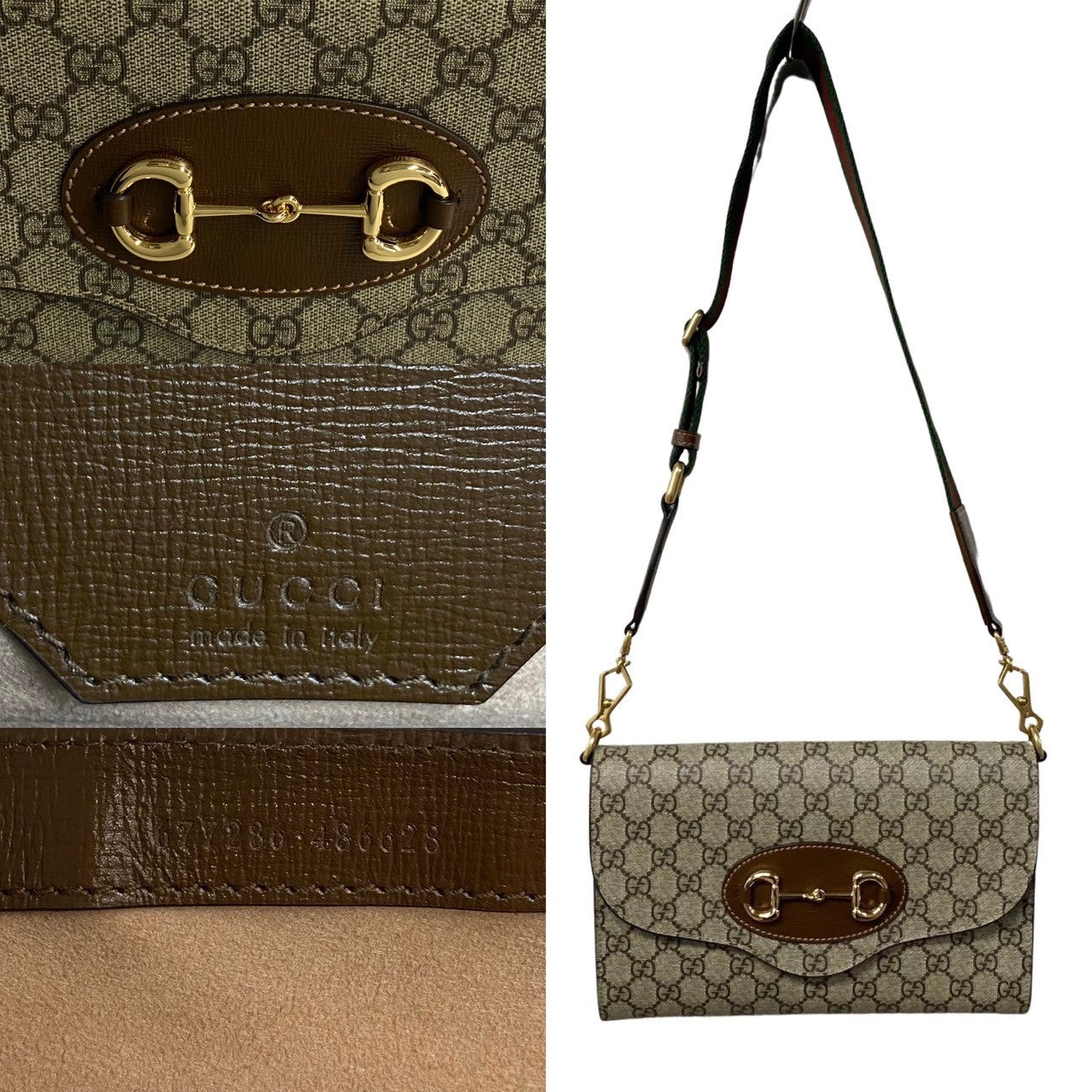 Gucci Shoulder Bag Leather, Pvc Brown Horsebit Gg Supreme Sherry Line Women