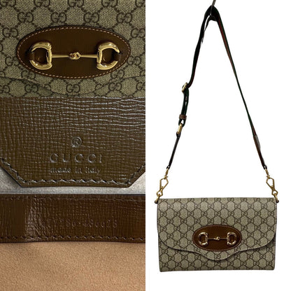 Gucci Shoulder Bag Leather, Pvc Brown Horsebit Gg Supreme Sherry Line Women
