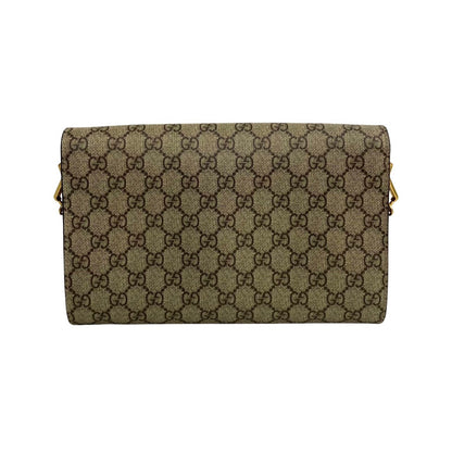 Gucci Shoulder Bag Leather, Pvc Brown Horsebit Gg Supreme Sherry Line Women
