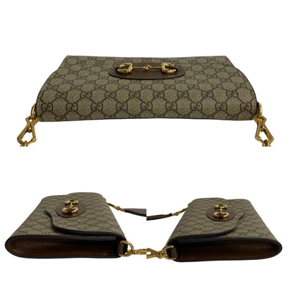 Gucci Shoulder Bag Leather, Pvc Brown Horsebit Gg Supreme Sherry Line Women