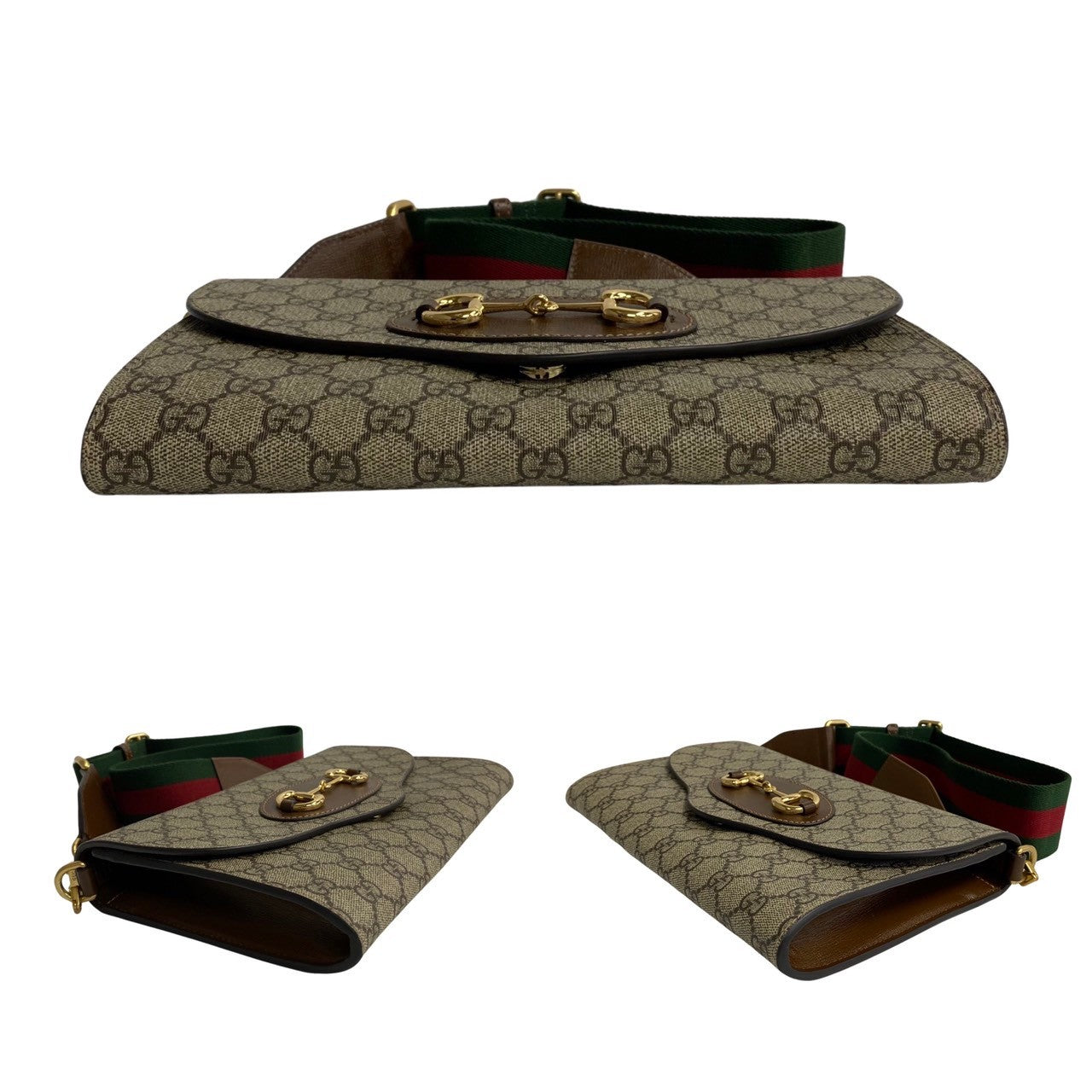 Gucci Shoulder Bag Leather, Pvc Brown Horsebit Gg Supreme Sherry Line Women