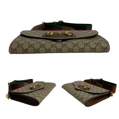 Gucci Shoulder Bag Leather, Pvc Brown Horsebit Gg Supreme Sherry Line Women