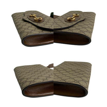 Gucci Shoulder Bag Leather, Pvc Brown Horsebit Gg Supreme Sherry Line Women