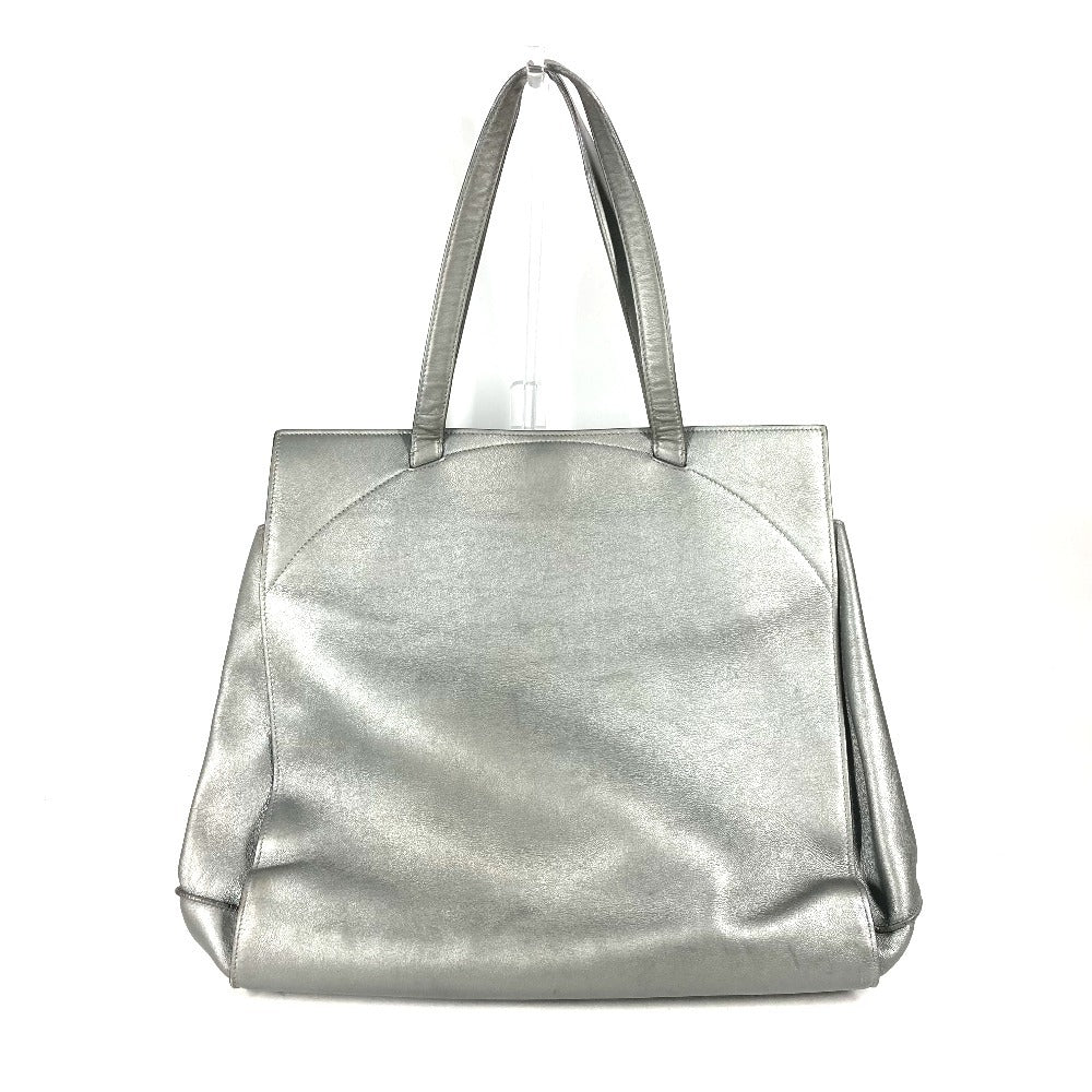 Bvlgari Tote Bag Leather Silver Shoulder Logo Turn Lock Unisex(Unisex)