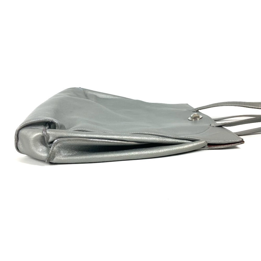 Bvlgari Tote Bag Leather Silver Shoulder Logo Turn Lock Unisex(Unisex)