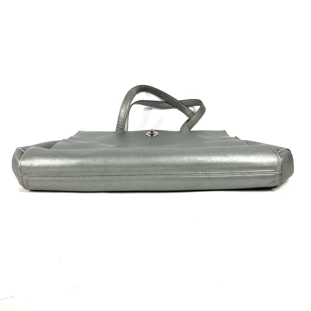 Bvlgari Tote Bag Leather Silver Shoulder Logo Turn Lock Unisex(Unisex)