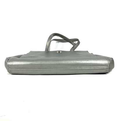 Bvlgari Tote Bag Leather Silver Shoulder Logo Turn Lock Unisex(Unisex)