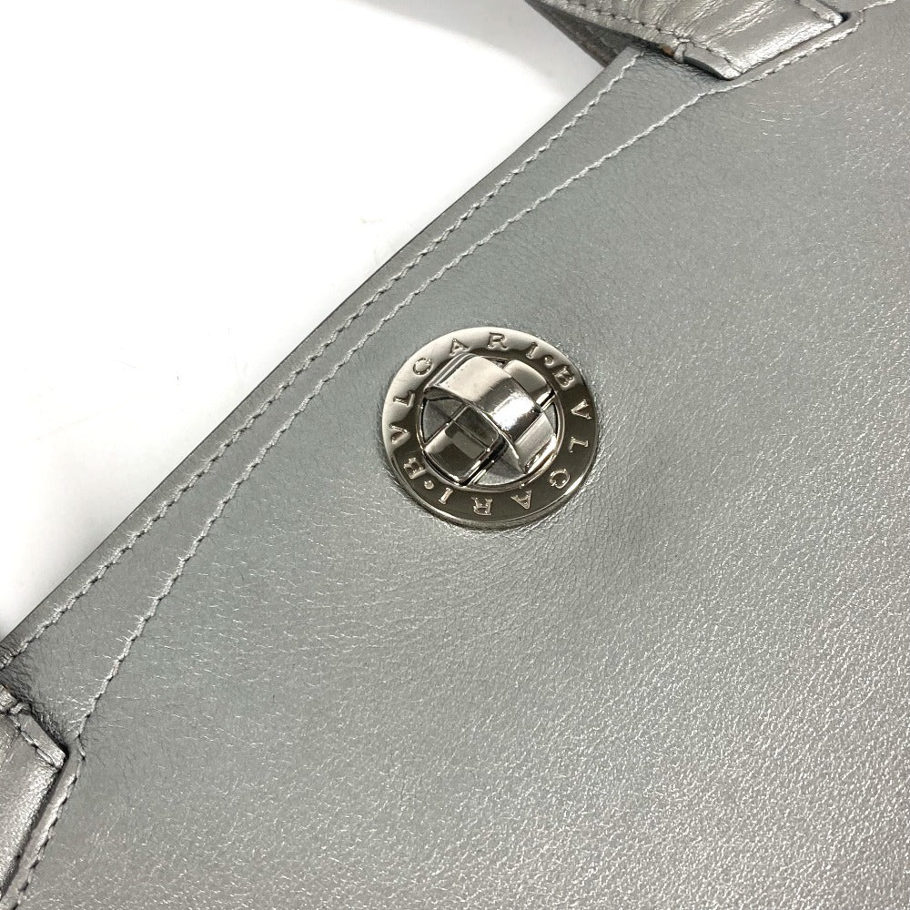 Bvlgari Tote Bag Leather Silver Shoulder Logo Turn Lock Unisex(Unisex)
