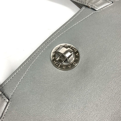 Bvlgari Tote Bag Leather Silver Shoulder Logo Turn Lock Unisex(Unisex)