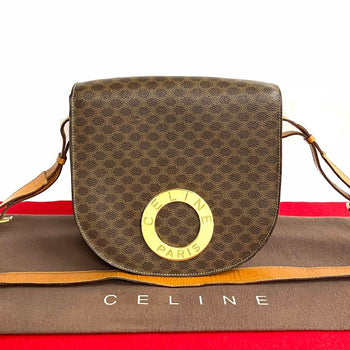 Celine Shoulder Bag Leather, Pvc Brown Macadam Women