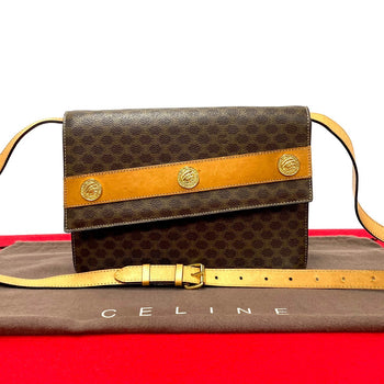 Celine Shoulder Bag Leather, Pvc Brown Macadam Blason Triomphe Pattern Women