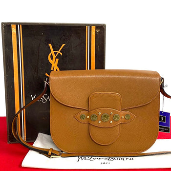 Yves Saint Laurent Shoulder Bag Leather Brown Women