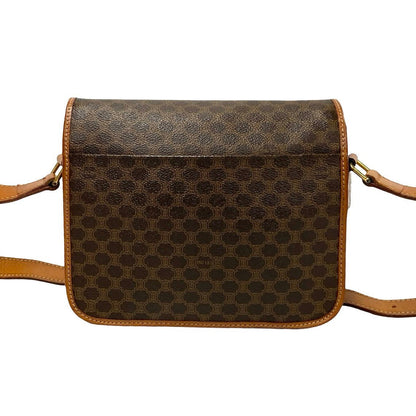 Celine Shoulder Bag Leather, Pvc Brown Macadam Blason Triomphe Pattern Logo Ring Metal Women