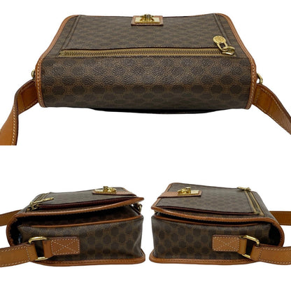 Celine Shoulder Bag Leather, Pvc Brown Macadam Blason Triomphe Pattern Logo Ring Metal Women