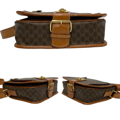 Celine Shoulder Bag Leather, Pvc Brown Macadam Blason Triomphe Pattern Logo Ring Metal Women