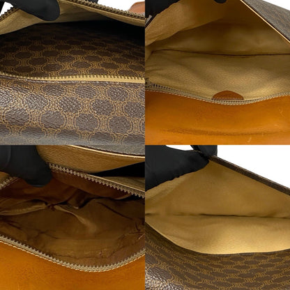 Celine Shoulder Bag Leather, Pvc Brown Macadam Blason Triomphe Pattern Logo Ring Metal Women